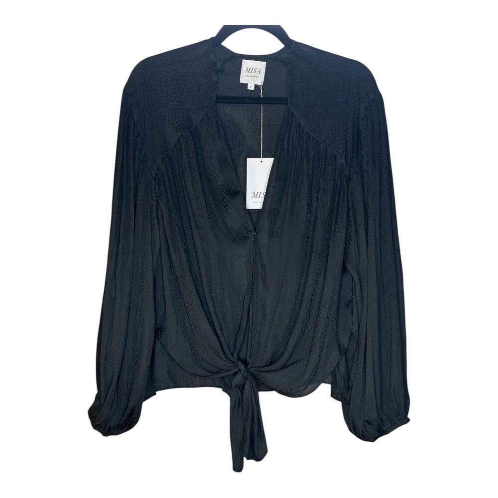 NWT Misa Tie Front Blouse, Black, L